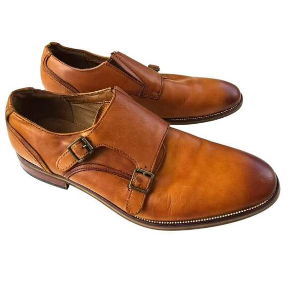 Brown ALDO Mens Monk Strap Leather Shoes Size 10 Cognac JJJ4106 - Picture 8 of 14